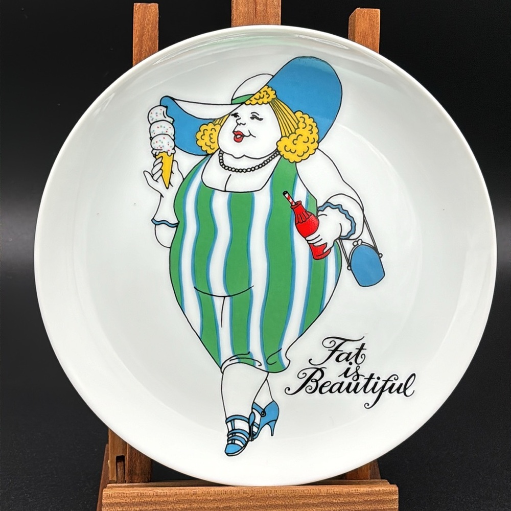 Vintage Set of 4 Fitz and Floyd Fat Is Beautiful Porcelain Plates